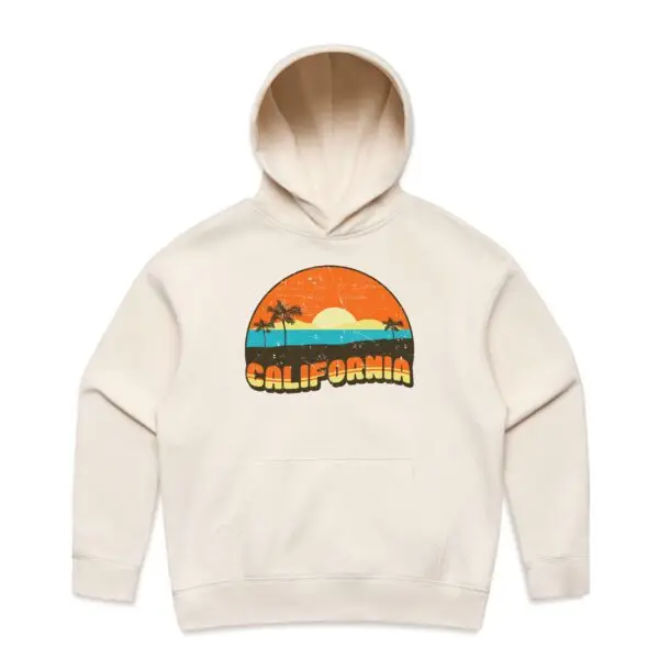 CaliforniaEcruWomensHoodie California Sunset Women's Hoodie | SoCal Apparel | Vintage Retro Pullover Sweatshirt
