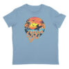 Surfer Girl women's t-shirt in Carolina Blue with retro sunset surf graphic